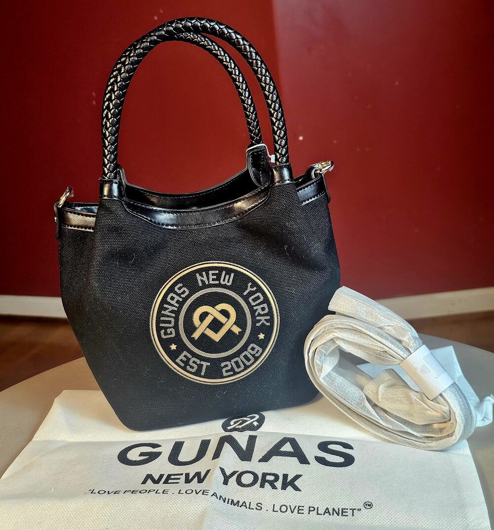NWT GUNAS New York Ruth Canvas Mini Satchel Crossbody Bag Black Vegan Tote